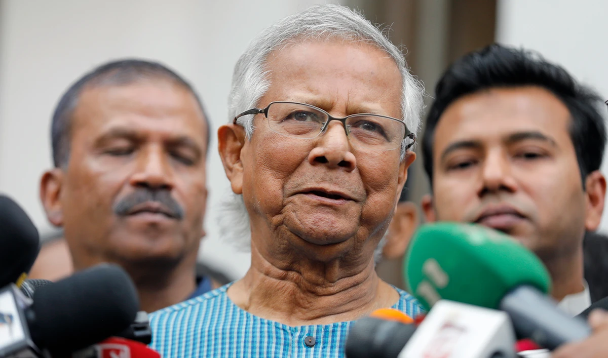 Nobel laureate Muhammad Yunus speaks to the media after he was granted bail by a court in an embezzlement case, in Dhaka, Bangladesh, on March 3, 2024. (AP)