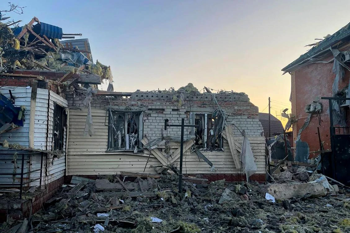 This handout photograph released by the Kursk Region Governov Alexei Smirnov in his Telegram channel shows damages in the town of Sudzha on August 6, 2024, caused by shelling from Ukranian forces in Russia’s Kursk Region. (AFP)