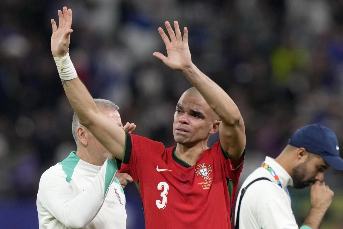 Portugal’s Pepe cries after losing a quarter final match against France at the Euro 2024 soccer tournament in Hamburg on Jul. 5, 2024. (AP/File)
