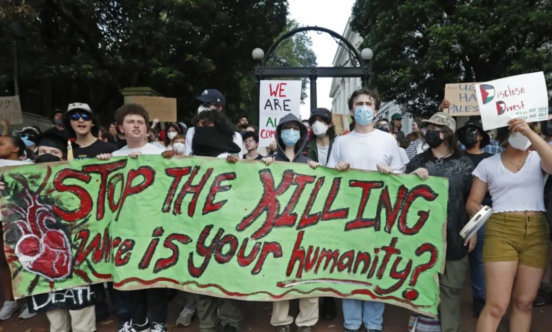 Six University of Georgia students arrested during an April 29 protest against the Israel-Hamas war will remain suspended through the fall semester, the university’s Office of Student Conduct announced Monday. (AFP/File)