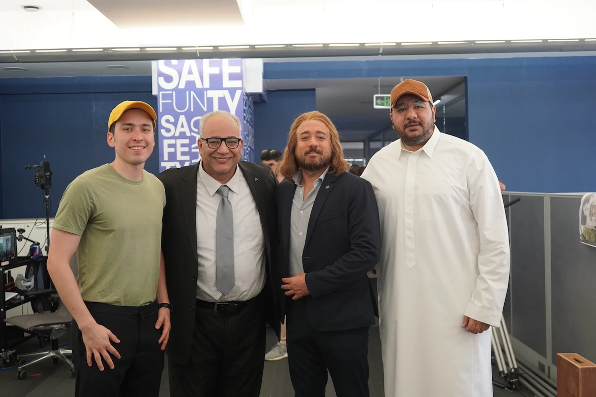 (From left) Aymen Khoja, actors Bayoumi Fouad and Yasir Alsaggaf, and Mahmoud Mirza from production house Muvi Studios. (Supplied)