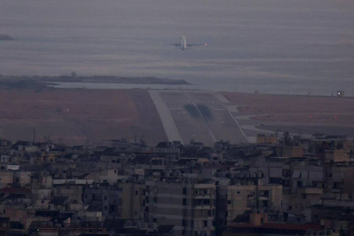 A plane departs the Beirut Rafic Hariri International Airport, in Beirut, on Aug. 8, 2024. (Reuters)