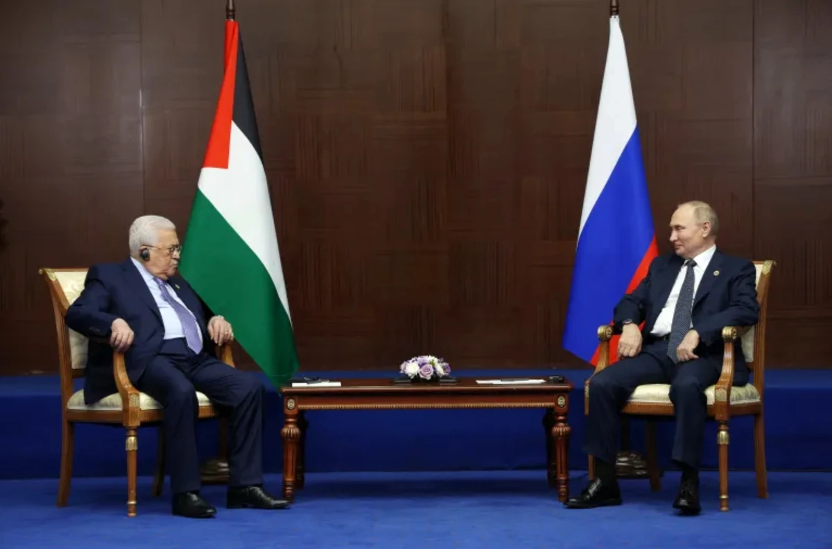 Russian President Vladimir Putin meets with Palestinian President Mahmud Abbas on the sidelines of the Sixth Summit of the Conference on Interaction and Confidence Building Measures in Asia (CICA) in Astana on October 13, 2022. (AFP file photo)