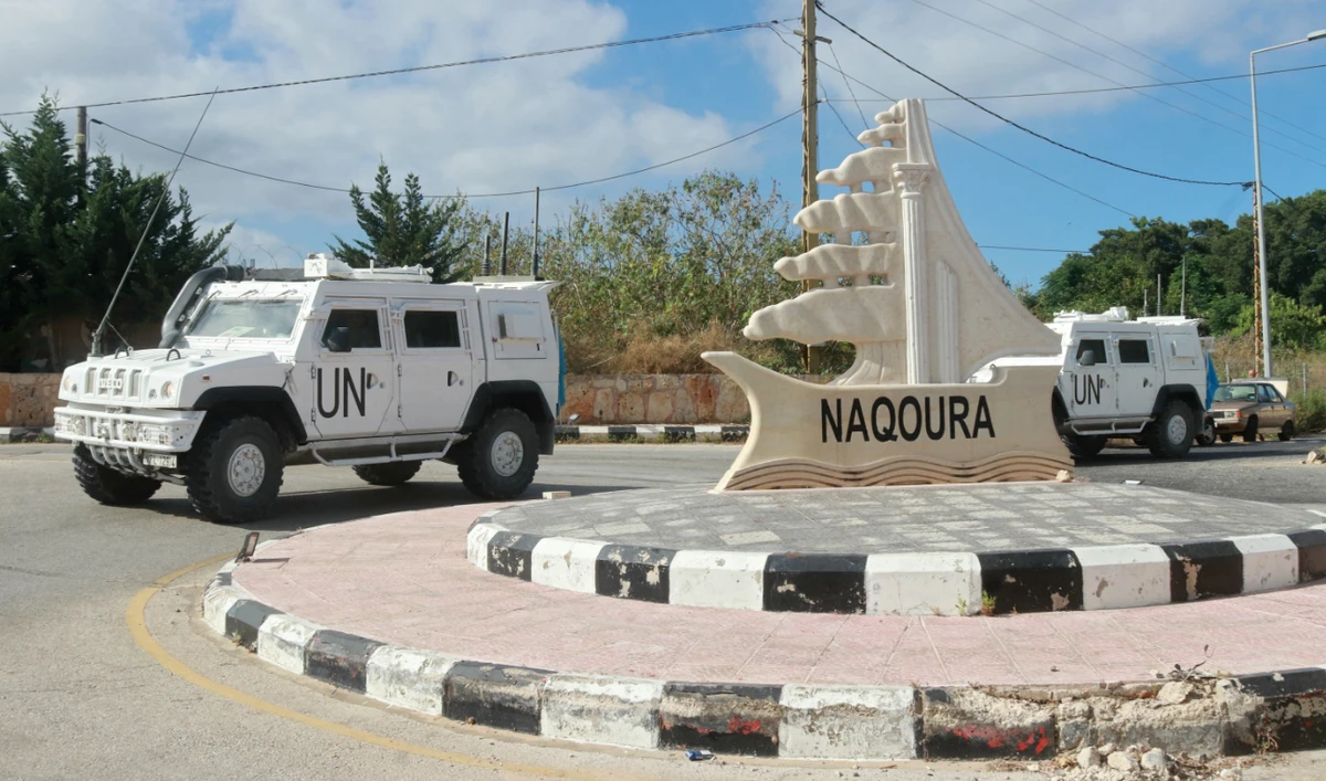 UNIFIL (United Nations Interim Force in Lebanon) armoured vehicles patrol on the entrance of the southern Lebanese town of Naqoura near the border with Israel on June 17, 2024. (AFP/File)