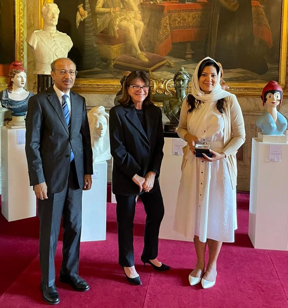 Senator Nathalie Goulet receives Princess Reema and Saudi Arabia’s ambassador to Paris, Fahad Al-Ruwaily. (Supplied)