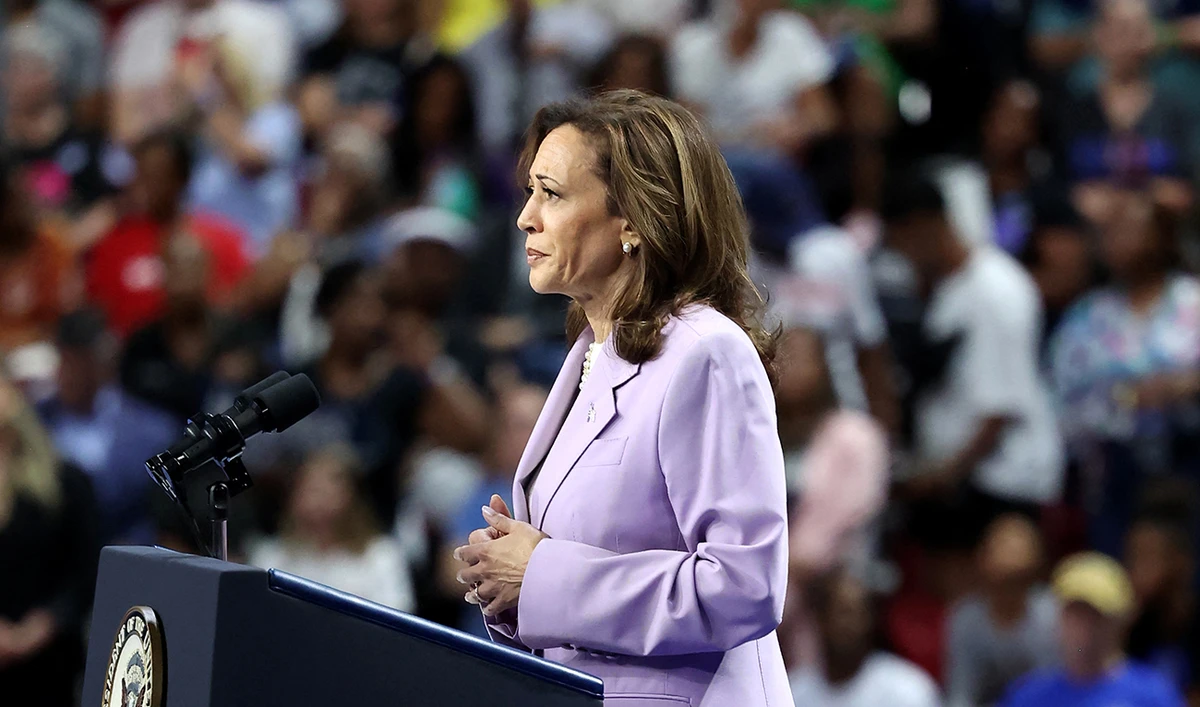US Vice President and Democratic presidential candidate Kamala Harris speaks during a campaign rally at the Thomas and Mack Center, University of Nevada in Las Vegas, Nevada, on August 10, 2024. (AFP)