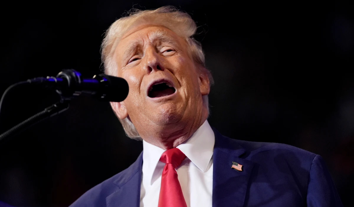 Republican presidential nominee former President Donald Trump speaks at a campaign rally at the Mohegan Sun Arena at Casey Plaza, Saturday, Aug. 17, 2024, in Wilkes-Barre, Pa. (AP)