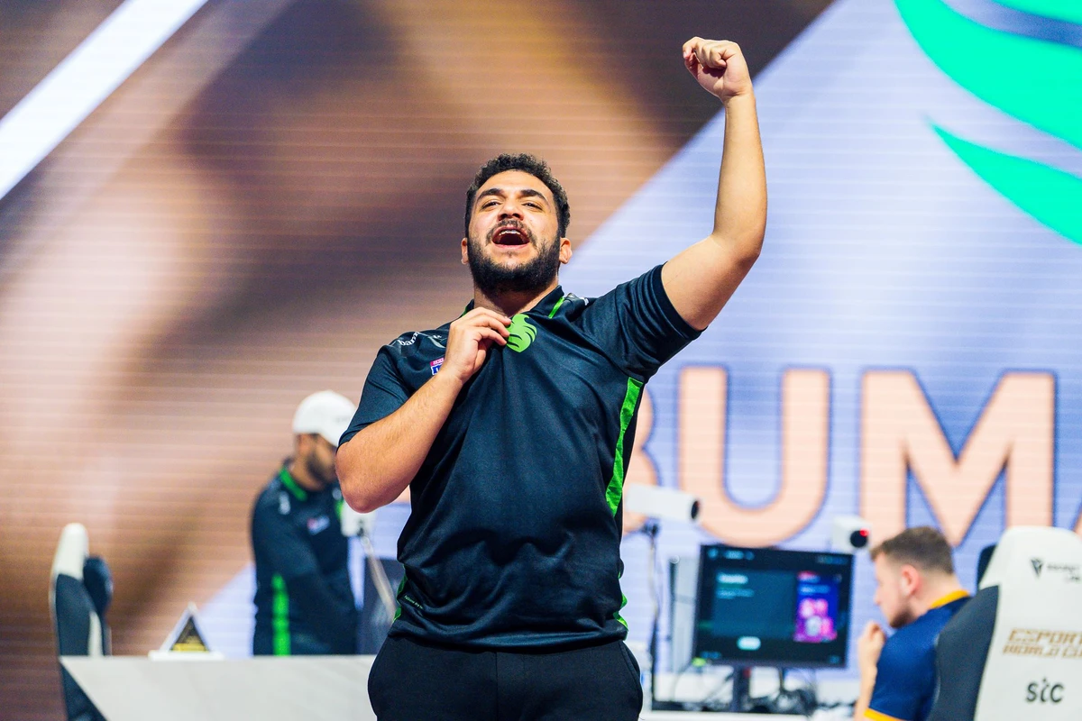 Saudi gamer AbuMakkah of Team Falcons celebrates becoming the first-ever Esports World Cup Club champions. (Supplied)