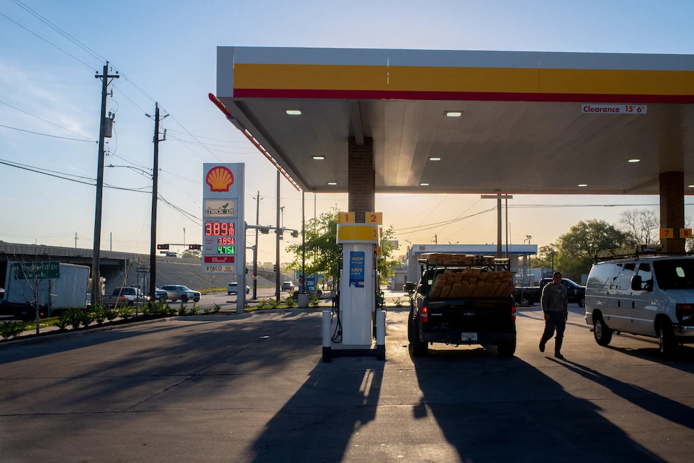 A person walks into a Shell gas station in Houston, Texas. File/Getty Images via AFP