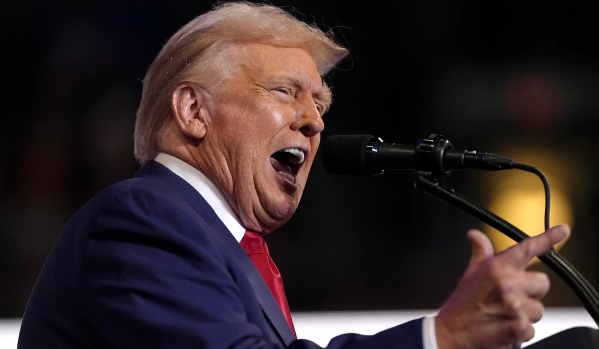 Republican presidential nominee former President Donald Trump speaks at a campaign rally at the Mohegan Sun Arena at Casey Plaza, Saturday, Aug. 17, 2024, in Wilkes-Barre, Pa. (AP)
