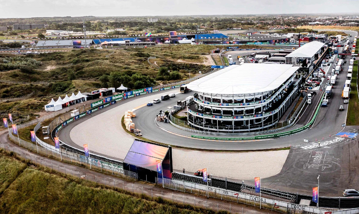 This aerial picture shows a general view of the Zandvoort Circuit in Zandvoort, western Netherlands, on Aug. 21, 2024, ahead of the Formula 1 Dutch Grand Prix. (AFP)