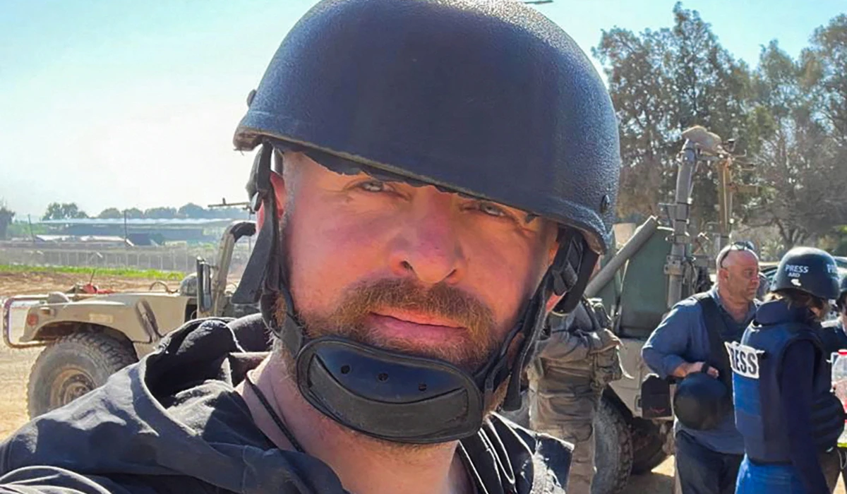 Reuters safety advisor Ryan Evans takes a selfie on a news reporting assignment near the border with Gaza in Be'eri, southern Israel, February 8, 2024. (REUTERS)