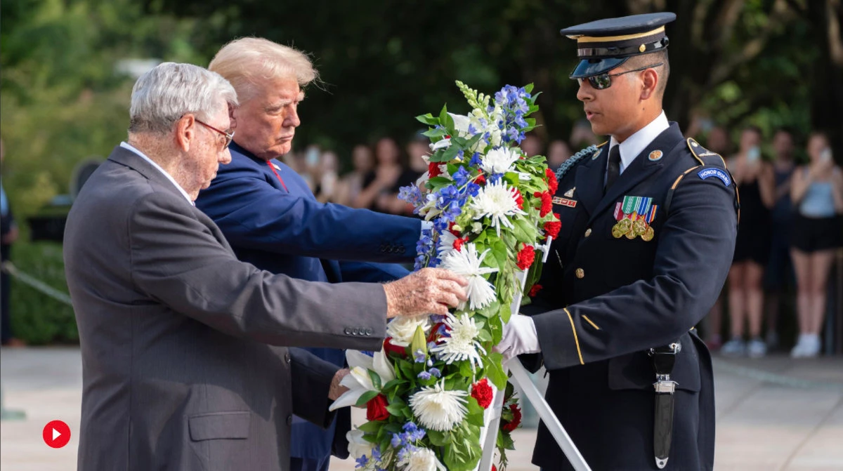 The US Army issued a rare statement on Thursday confirming that a cemetery staff member had been “abruptly pushed aside” after asking Trump’s team to stop filming in a burial section for those killed in recent wars, where photography for political purposes is banned. (AP)