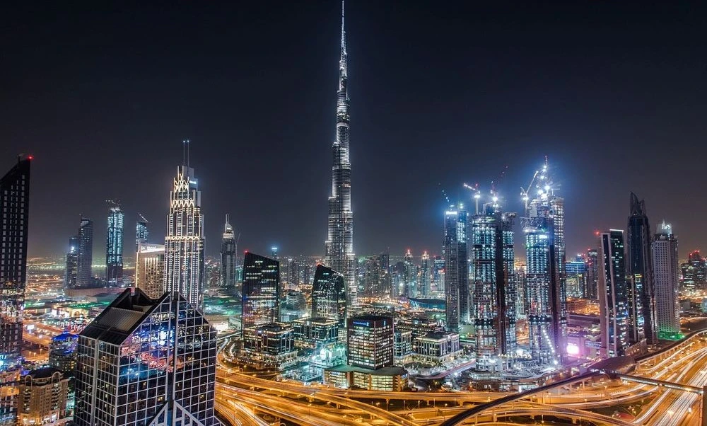 Dubai’s skyline at night. (Wikimedia Commons)