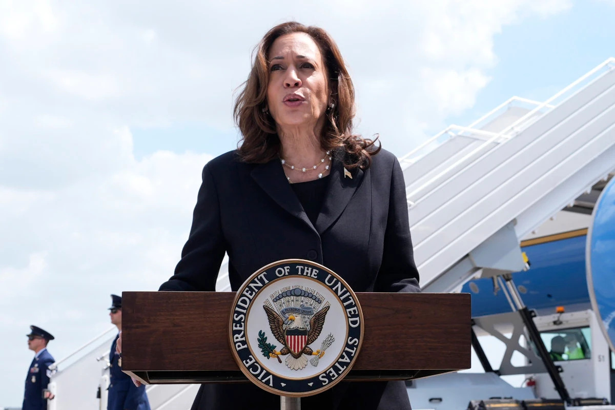 Vice President Kamala Harris speaks at George Bush Intercontinental Airport in Houston on Aug. 1, 2024. (AP)