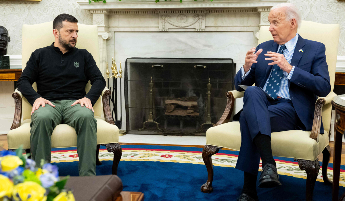 US President Joe Biden meets with Ukraine's President Volodymyr Zelensky in Washington, DC, on September 26, 2024. (AFP)