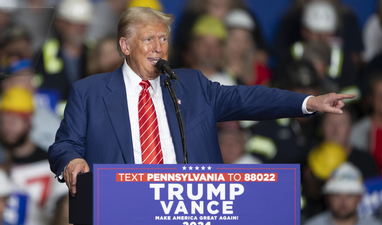 Former US President and Republican presidential candidate Donald Trump speaks during a rally at 1st Summit Arena at the Cambria County War Memorial in Johnstown, Pennsylvania, on August 30, 2024. (AFP)