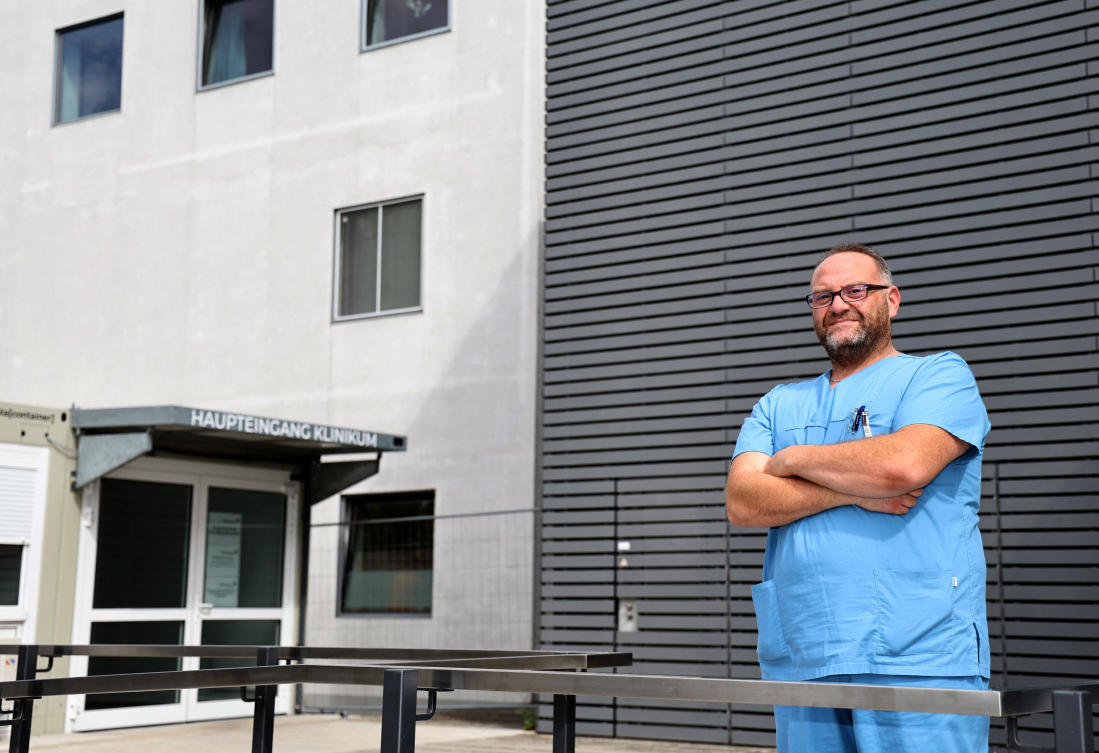 Syrian doctor Humam Razok poses for a picture in Soemmerda, Germany, on Sept. 03, 2024. (Reuters)