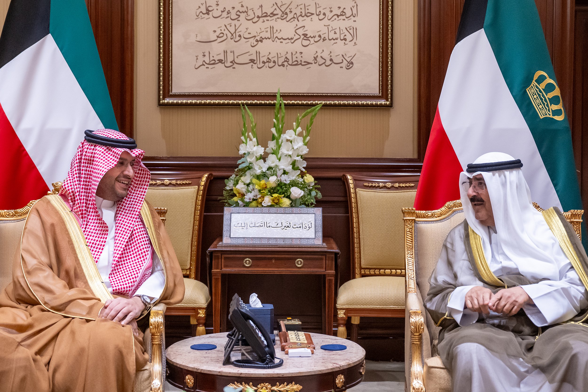 Emir of Kuwait Sheikh Meshal Al-Ahmad Al-Sabah receives Saudi Minister of State Prince Turki bin Mohammed bin Fahd bin Abdulaziz on Wednesday. (SPA)