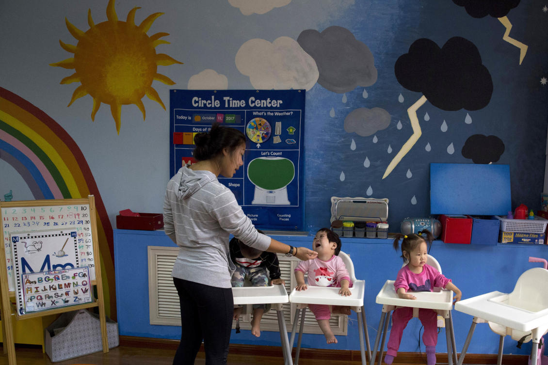 FILE — Children attend classes at a foster home of the New Hope Foundation on the outskirts of Beijing, China on Oct. 11, 2017. (AP)