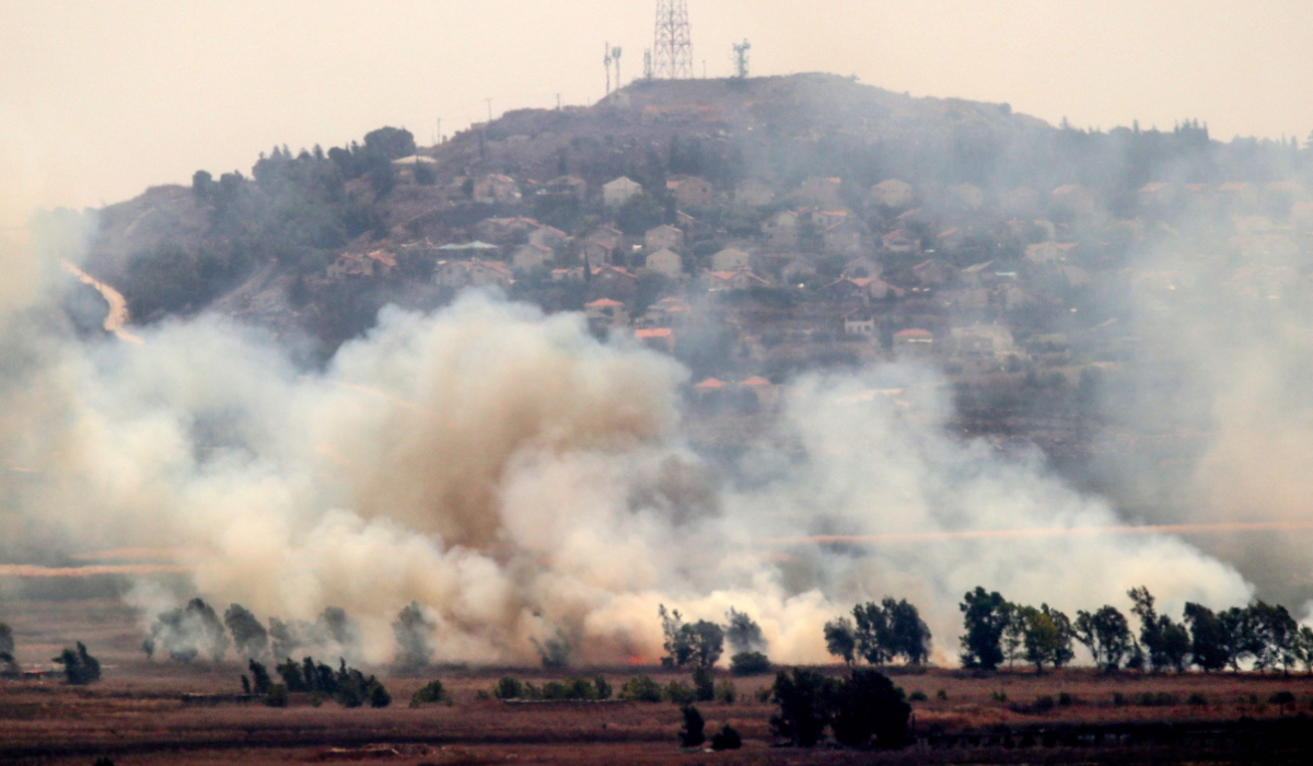 Smoke rises in the southern Lebanese Marjayoun plain after being hit by Israeli shelling on September 6, 2024, amid the ongoing cross-border clashes between Israeli troops and Hezbollah fighters. (AFP)