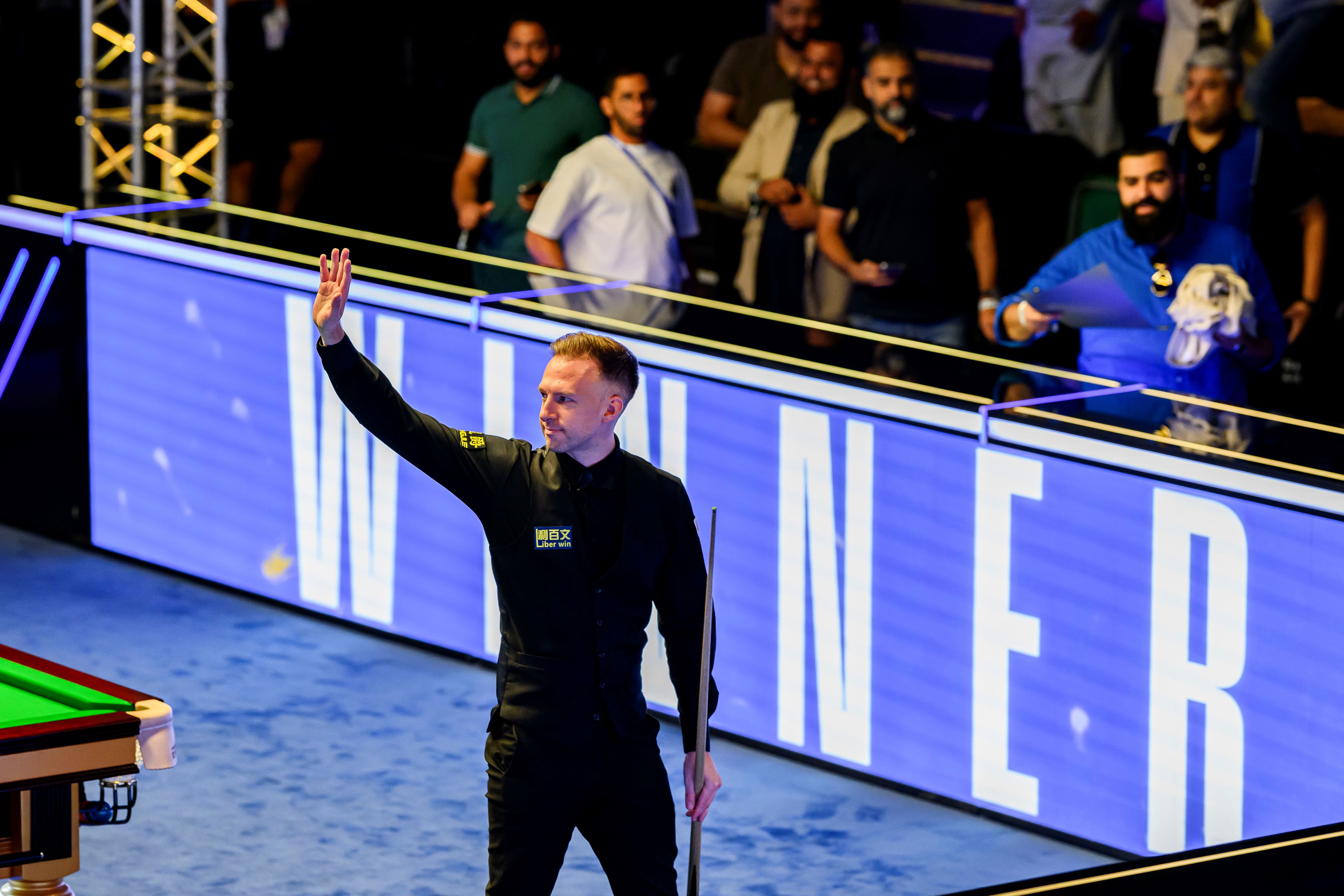 Judd Trump celebrates reaching the final of the Saudi Arabia Snooker Masters in Riyadh. (Supplied)