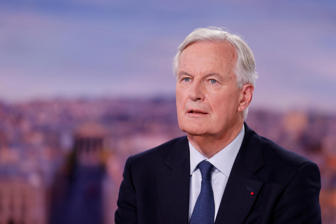 France's newly appointed Prime Minister Michel Barnier speaks during the evening news broadcast of French TV channel TF1 with French journalist and TV host Anne-Claire Coudray in Boulogne-Billancourt, outside Paris, France. (File/Reuters)