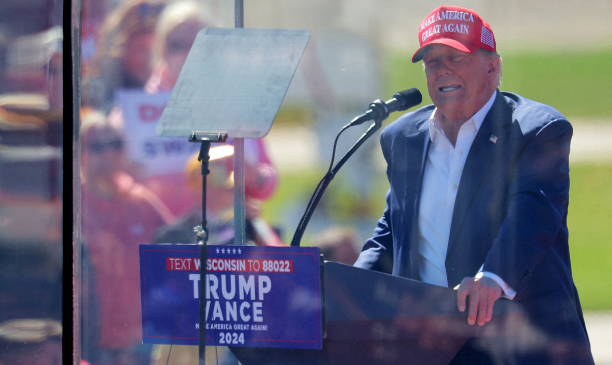 Republican presidential nominee and former US President Donald Trump holds a rally in Mosinee, Wisconsin, US September 7, 2024. (Reuters)