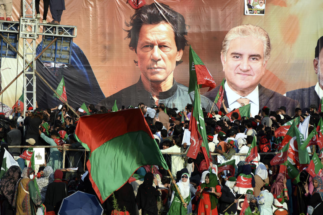 The crackdown comes a day after the Pakistan Tehreek-e-Insaf’s gathering on Islamabad’s outskirts to demand Iman Khan’s release. (AP)