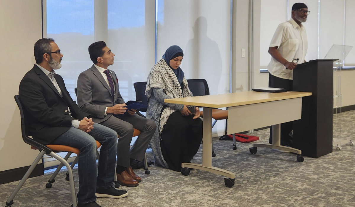 Community leaders, including Texas Rep. Salman Bhojani and Mustafaa Carroll, a spokesperson for the Council on American-Islamic Relations, attend a news conference, Saturday, June 22, 2024. (AP file photo)