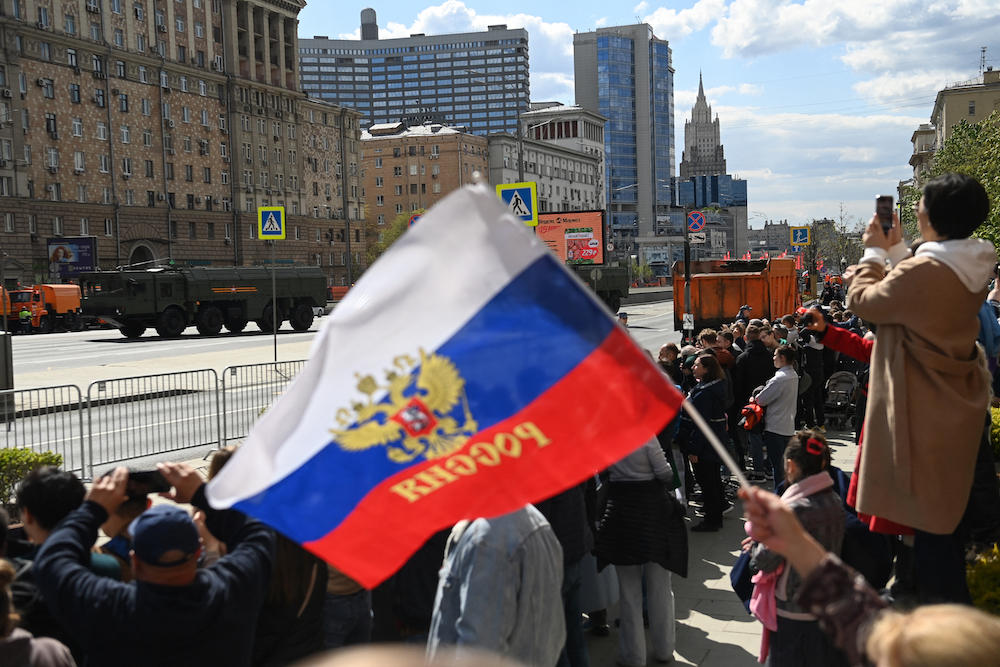 Above, Russian Iskander-M missile launchers move along the Garden Ring road after the Victory Day military parade in central Moscow on May 9, 2023. (AFP)