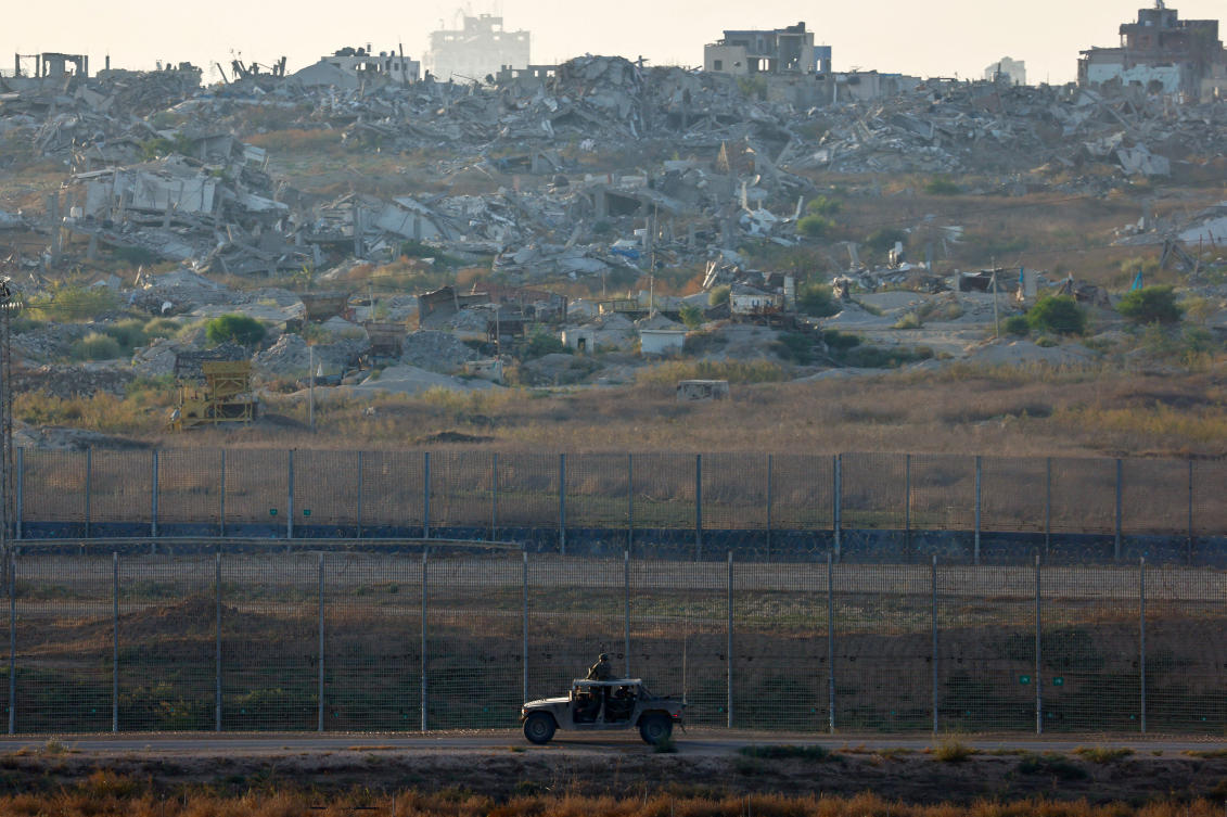 A military jeep patrols the Israeli side of the Israel-Gaza border, amid the Israel-Hamas conflict, on Sept. 11, 2024. (Reuters)
