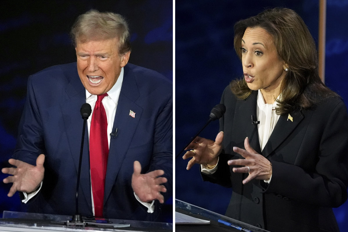 Republican presidential nominee former President Donald Trump, left, and Democratic presidential nominee Vice President Kamala Harris during the ABC News presidential debate on Sept. 10, 2024, in Philadelphia. (AP)