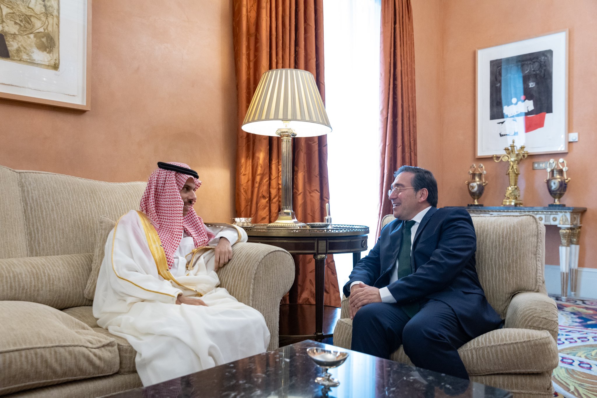 The Saudi and Spanish foreign ministers met in Madrid on Friday to discuss the current situation in the Gaza Strip. (SPA/KSAMOFA)