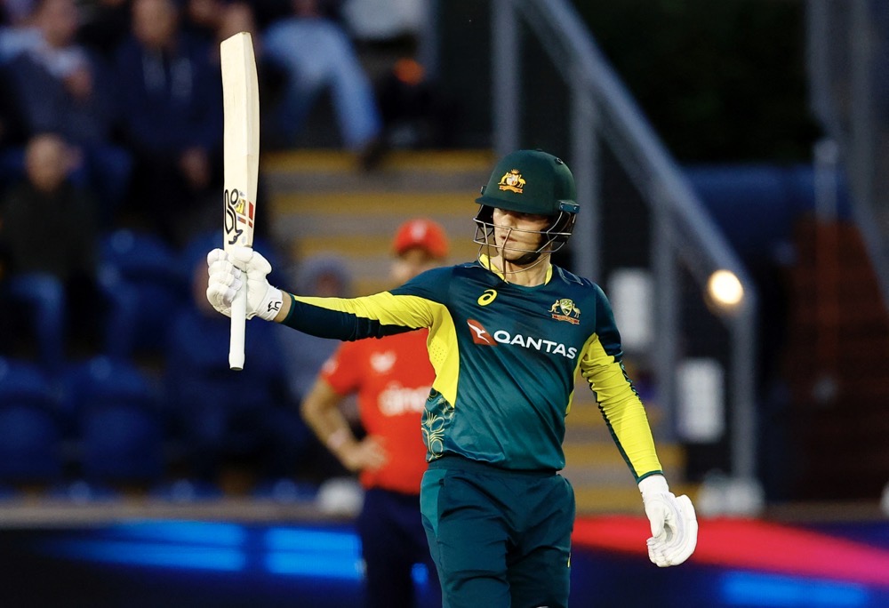 Australia's Jake Fraser-McGurk celebrates after reaching his half century. (Action Images/Reuters)
