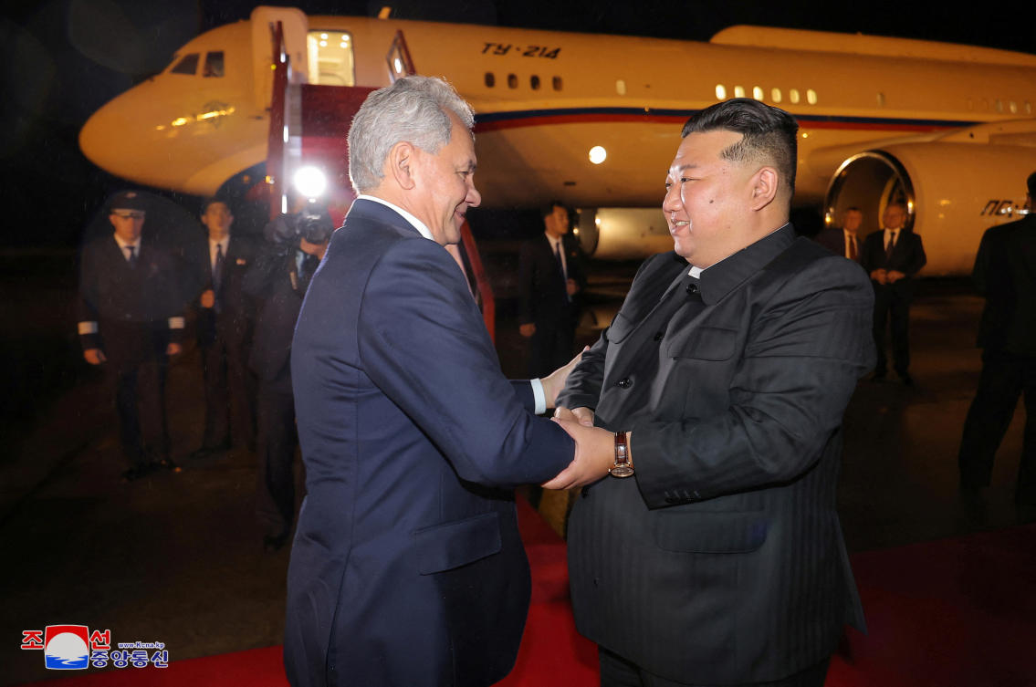 North Korean leader Kim Jong-un, meets with a delegation led by Sergei Shoigu, Secretary of the Security Council of Russia. (Reuters)
