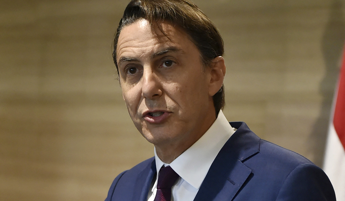 US special envoy Amos Hochstein addresses the media after meeting with Lebanon's parliament speaker in Beirut on June 18, 2024 amid continuing tensions on the Lebanese-Israeli border. (AFP)