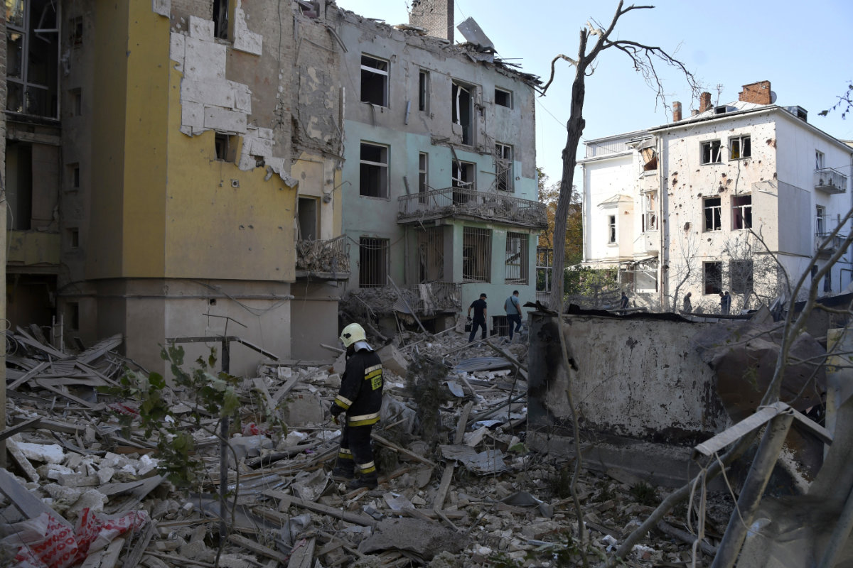 Rescuers search for victims in an apartment building destroyed by Russian missile attack in centre Lviv, western Ukraine, on Sept. 4, 2024. (AP)