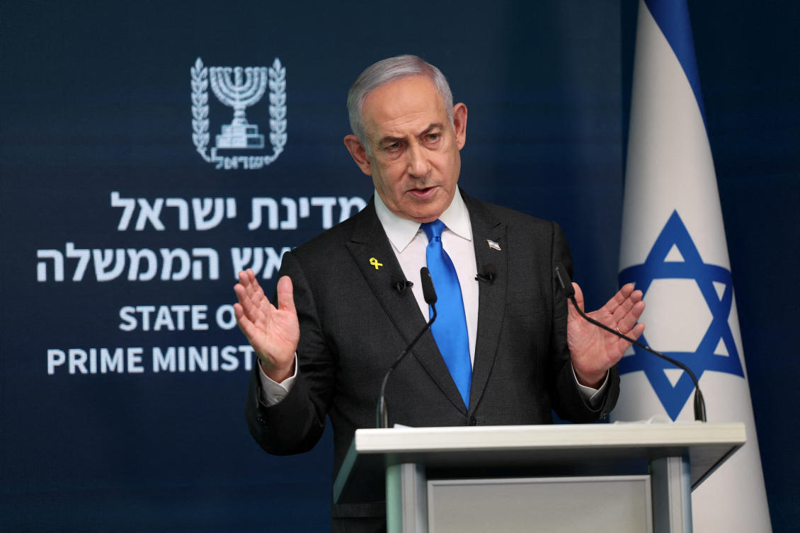 Israeli Prime Minister Benjamin Netanyahu speaks during a press conference for the international media at the Government Press office in Jerusalem, Sept. 4 2024. (Reuters)
