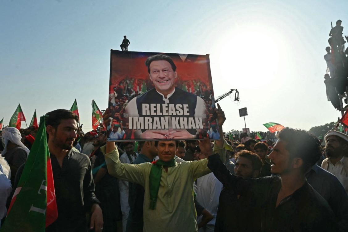 Activists of Pakistan Tehreek-e-Insaf (PTI) party of former country’s prime minister Imran Khan, take part in a public rally on the outskirts of Islamabad on September 8, 2024. (AFP)