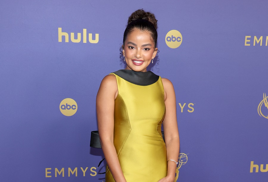 Riyadh-based TV host Ajwa Aljoudi was spotted at the 76th Primetime Emmy Awards in Hollywood in a look by Saudi designer Eman Alajlan. (AFP)