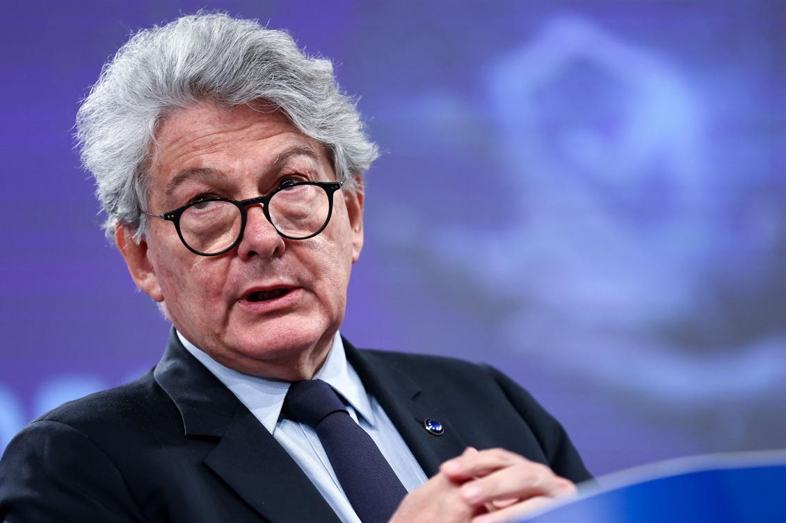 (FILES) EU commissioner for internal market Thierry Breton gives a press conference onthe Cyber-resilience act at the EU headquarters in Brussels, on September 15, 2022. (AFP)