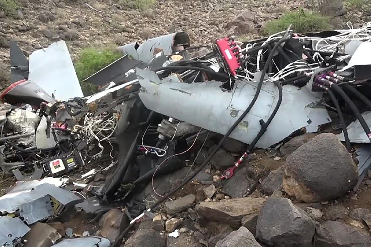 File image of Yemen's Houthi Ansarullah Media Centre on August 4, 2024, shows what they say is the wreckage of a US MQ-9 Reaper drone they shot down over Saada governorate.(AFP)