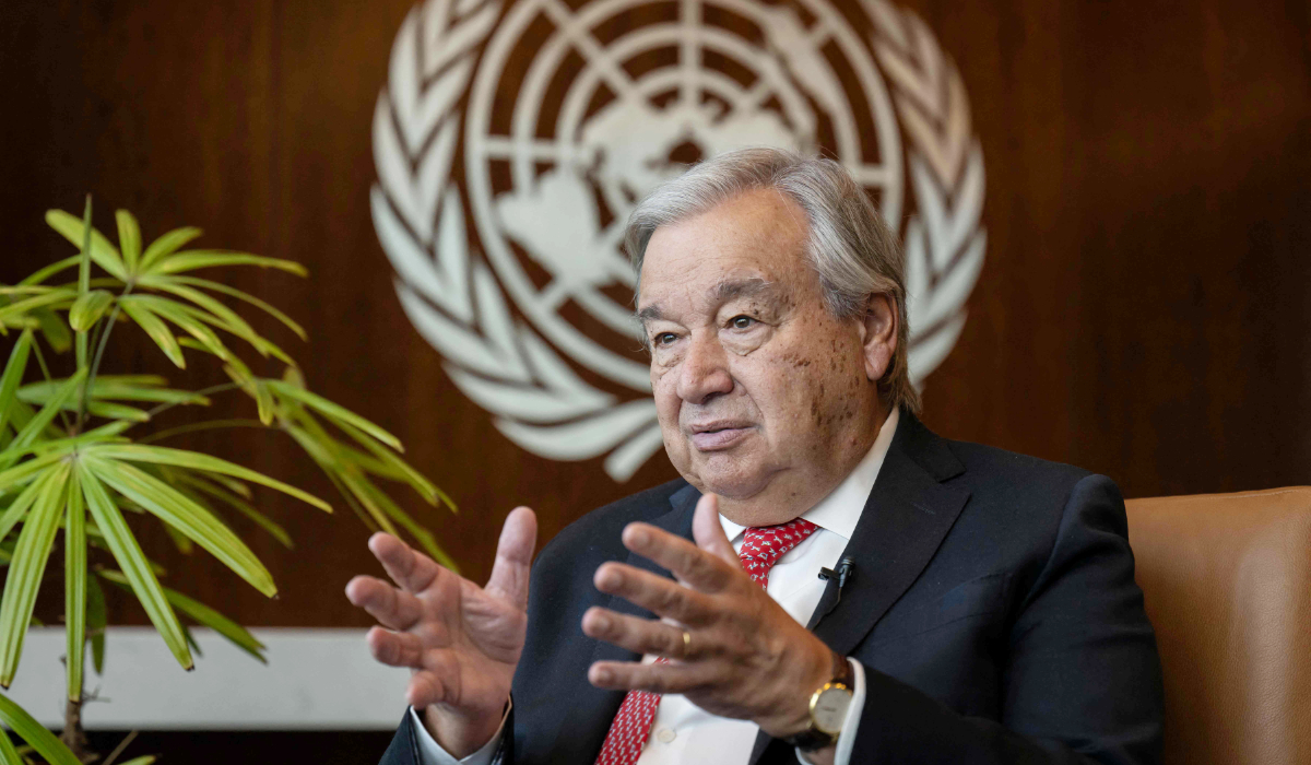 UN Secretary-General Antonio Guterres speaks during an interview with AFP at the United Nations headquarters on September 16, 2024 in New York City. (AFP)