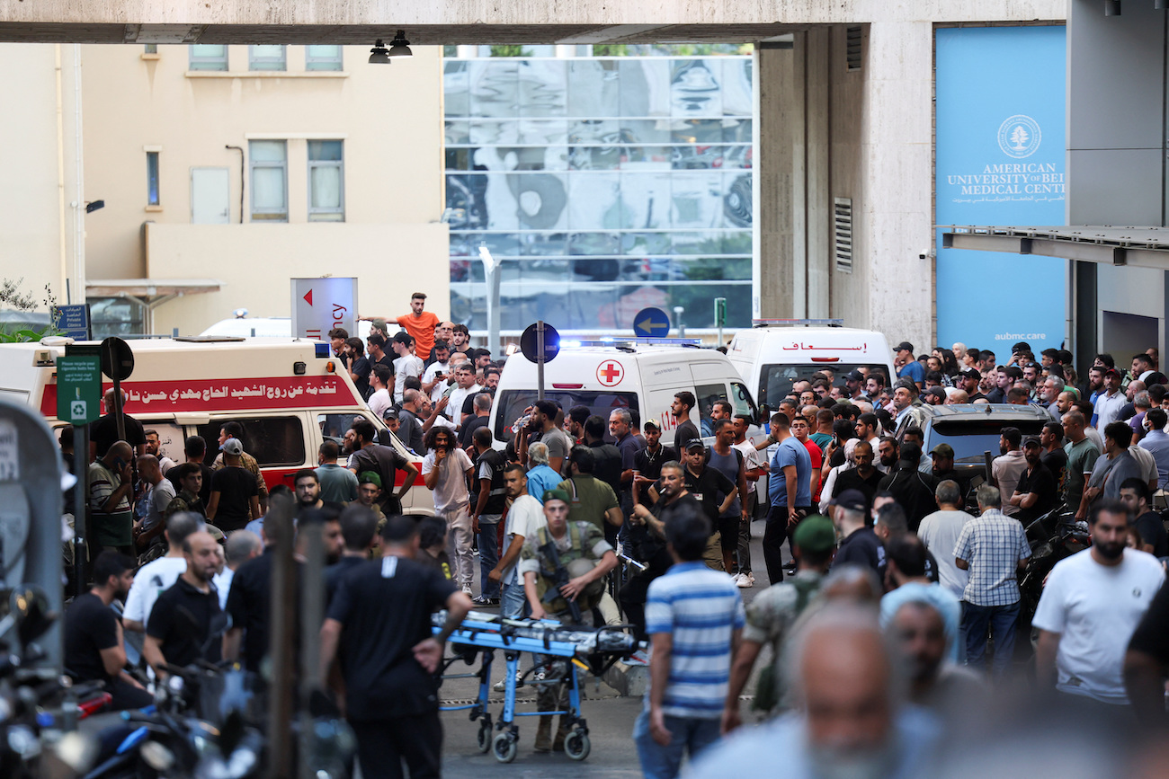 Ambulances arrive at the American University of Beirut Medical Center as more than 2,000 people were wounded when Hezbollah pagers exploded across Lebanon. (Reuters)