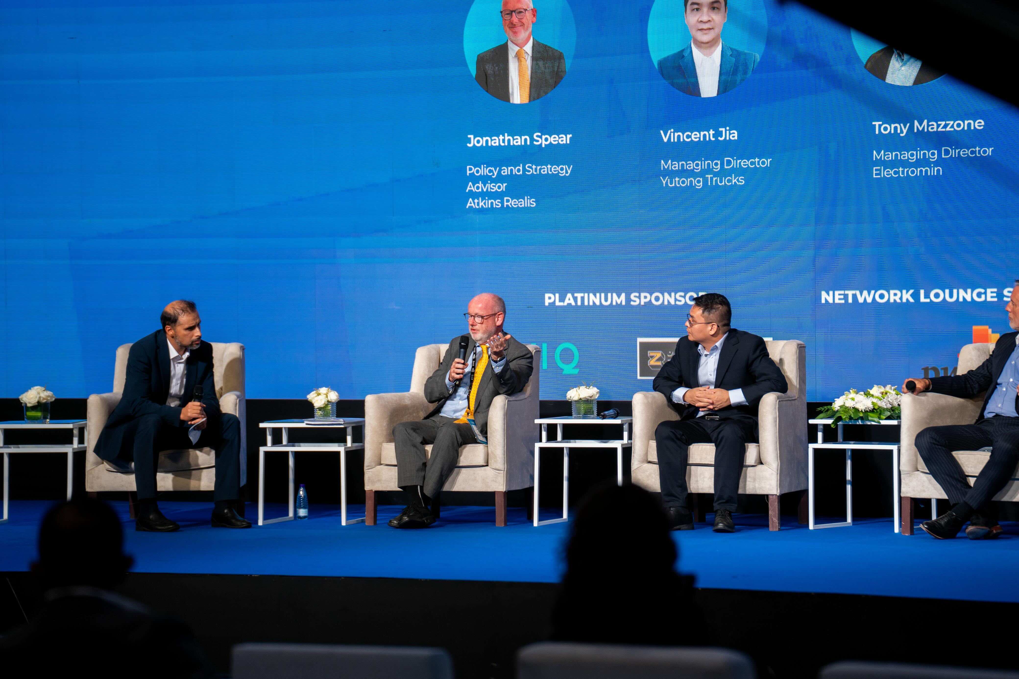 Industry leaders speak at a panel on the second day of the EV Auto Show in Riyadh. AN photo