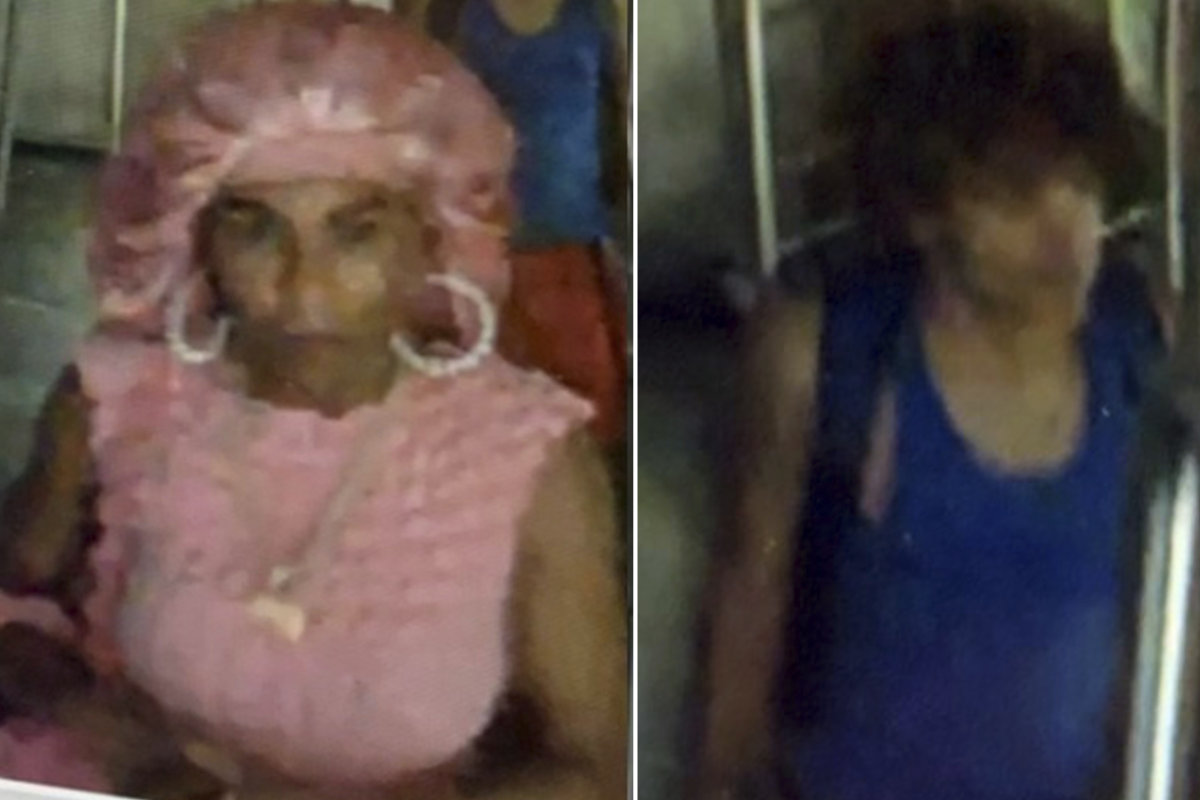 Two unidentified individuals, shown in this image from surveillance camera video, are being sought by police for taking an unoccupied New York City subway train for a joyride and crashing it on Sept. 12, 2024. (New York City Police Department via AP)