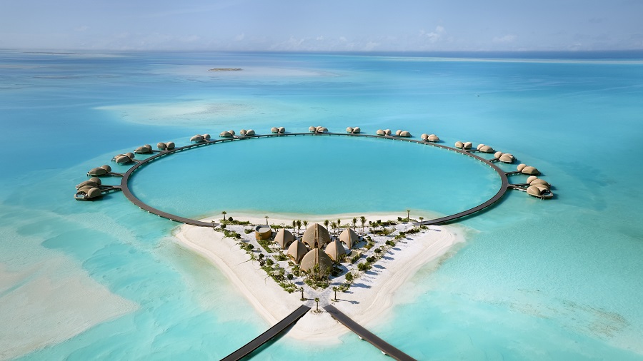 There are 63 villas in total, both over-water and on the beach, and each shell-inspired domed structure comes with a private pool. (Supplied)