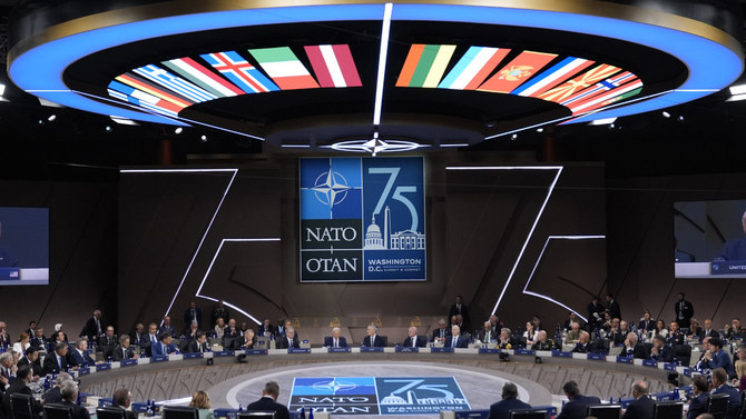 President Joe Biden speaks during the opening session of the NATO Summit, Wednesday, July 10, 2024, in Washington. (AP)