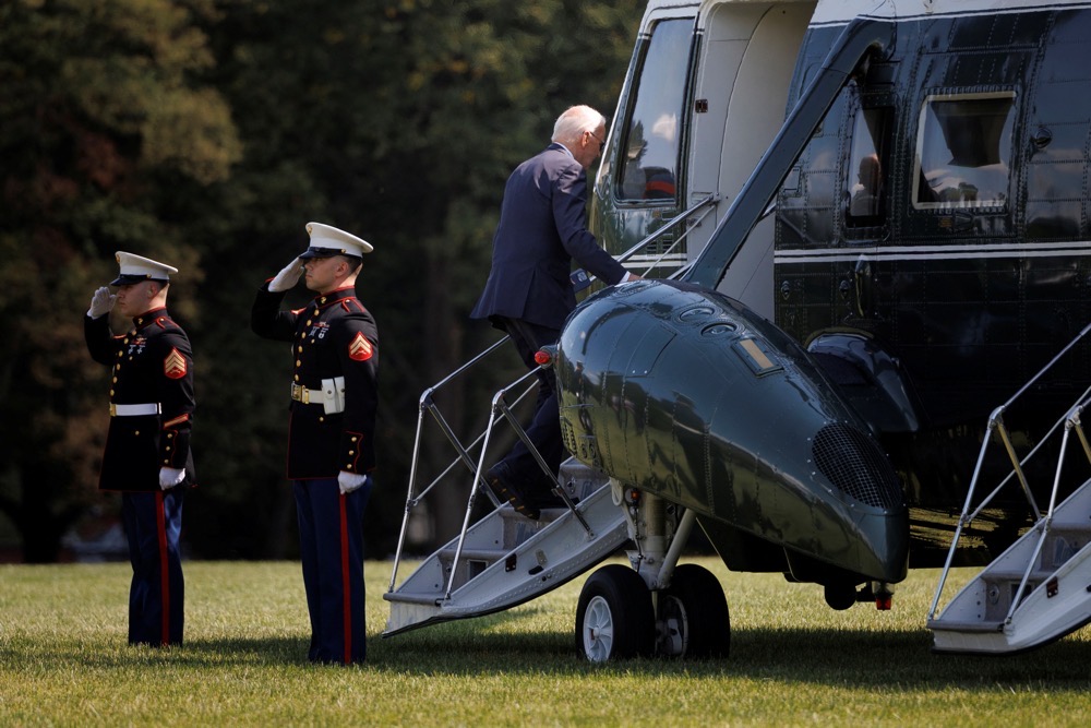 US President Joe Biden boards Marine One at Fort McNair in Washington. (Reuters)